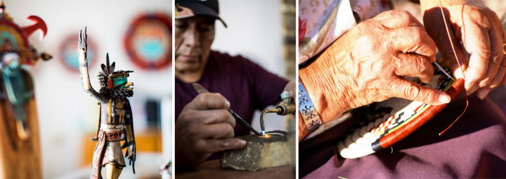 A collage of images representing what can be seen on the Hopi Arts Trail