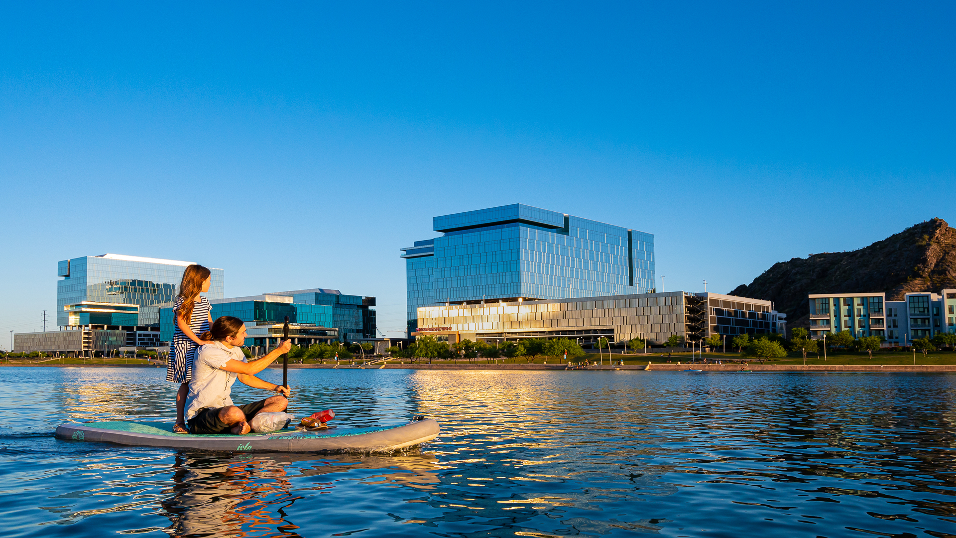 Paddle boarding on Tempe Town Lake. Credit: An Pham.
