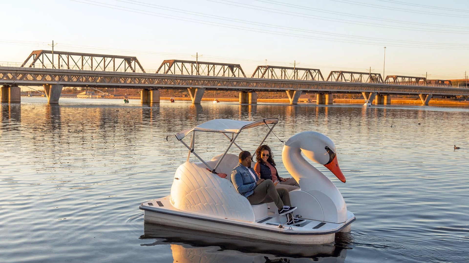 Tempe Town Lake Couple on Swan Paddleboat Tempe Tourism Office