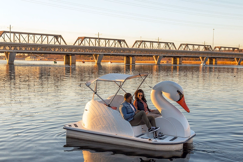Tempe Town Lake Couple on Swan Paddleboat Tempe Tourism Office