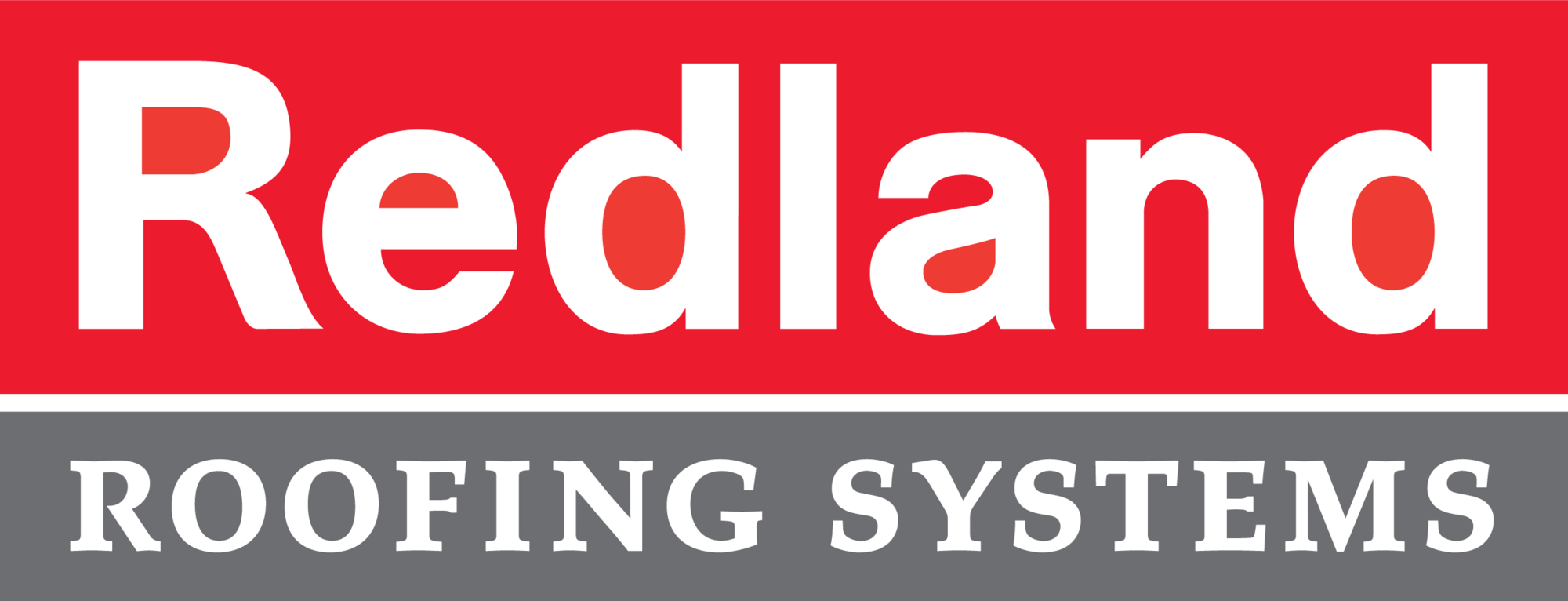 Redland Roofing Systems logo with 'Redland' in large white letters on a red background and 'Roofing Systems' in white on a gray background.