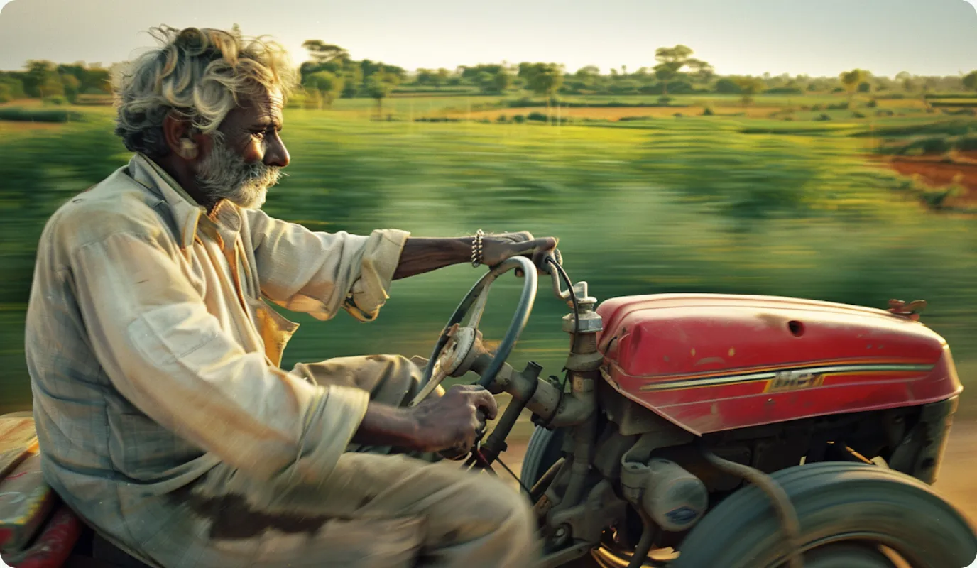 A farmer driving his tractor