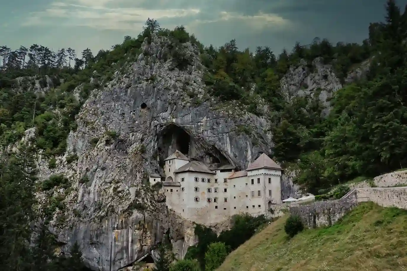 Predjama Castle built into a sheer cliff face