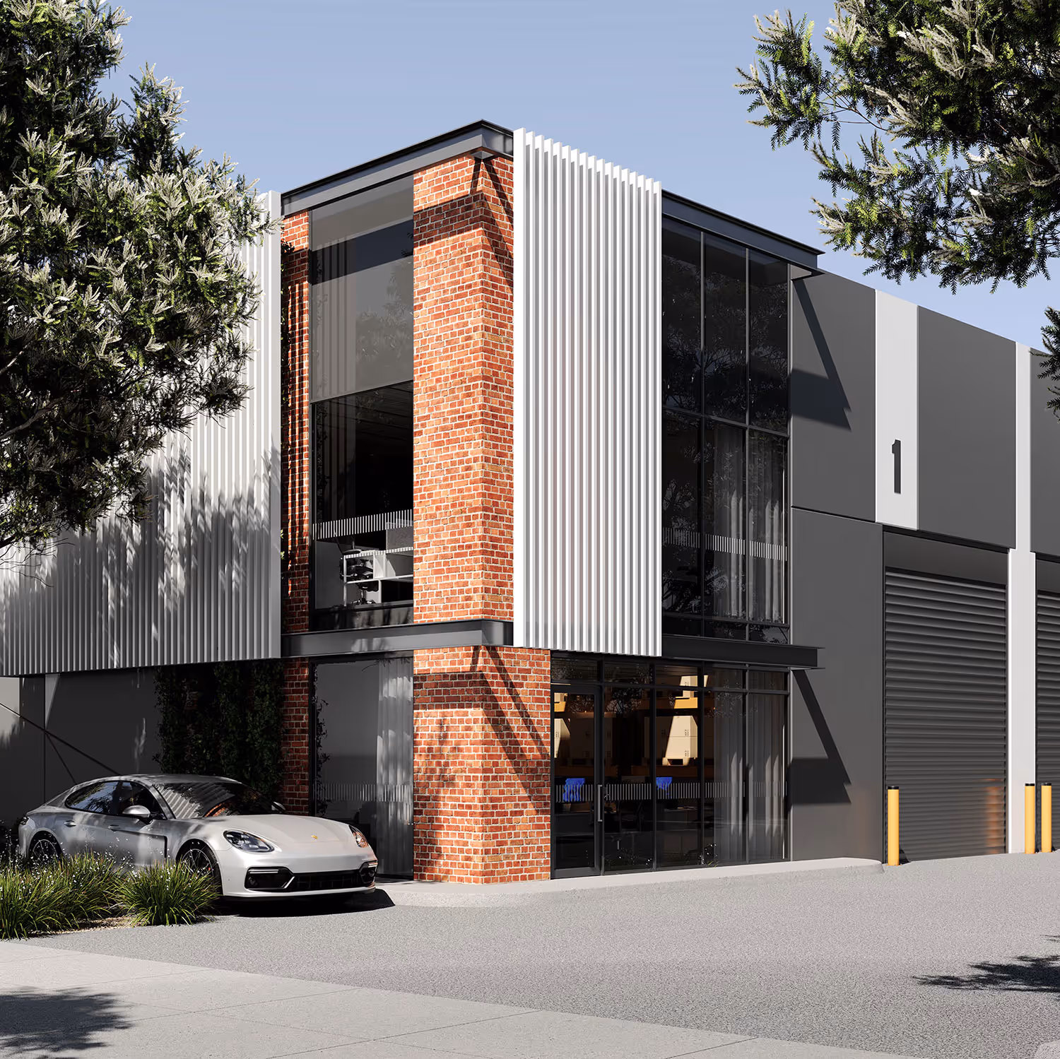 Fascade of a building with brick and timber panel finishes