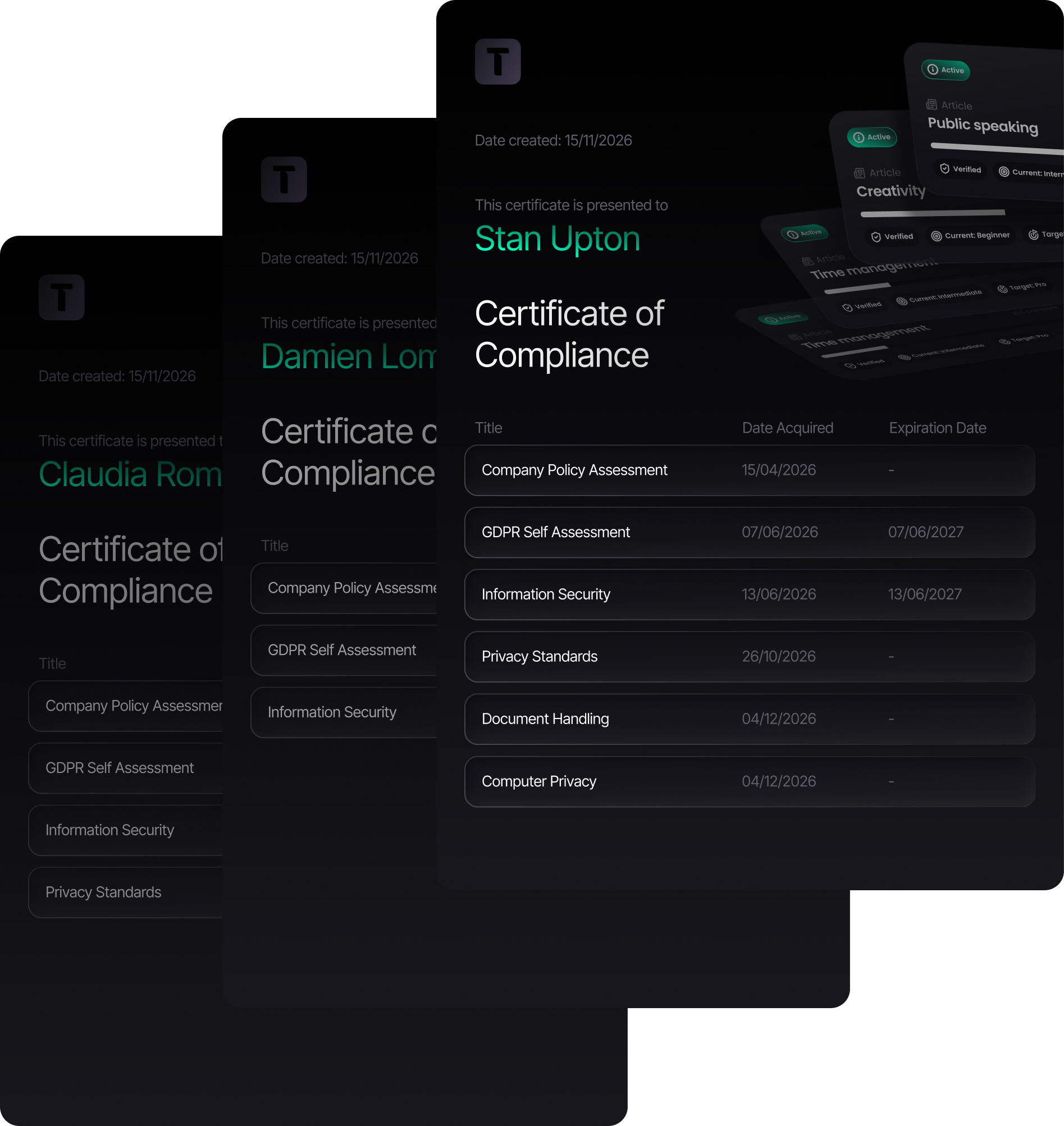 Certificates of Compliance in Thrive