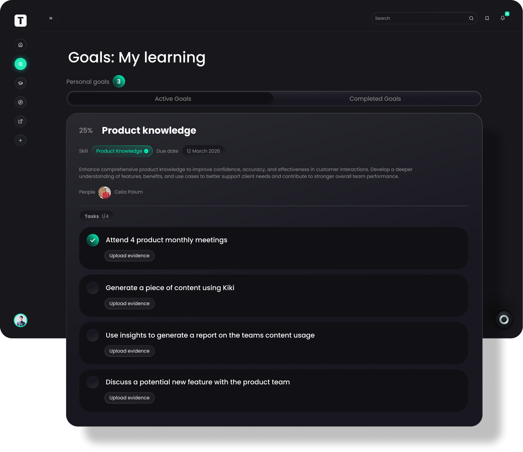 Goals: My learning - Thrive LMS goals functionality