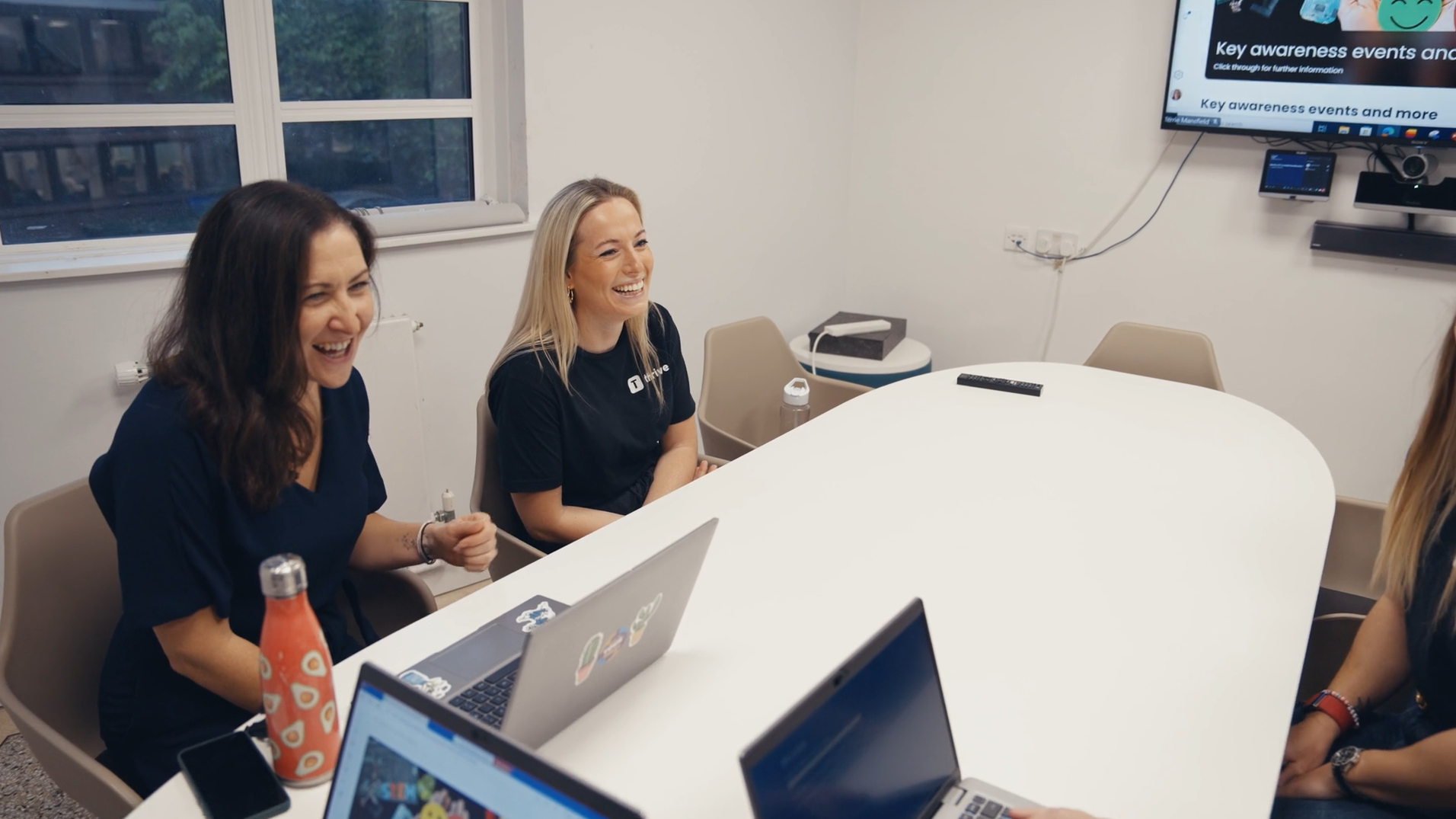 Thrive and Dorset Council employees meeting around table with laptops