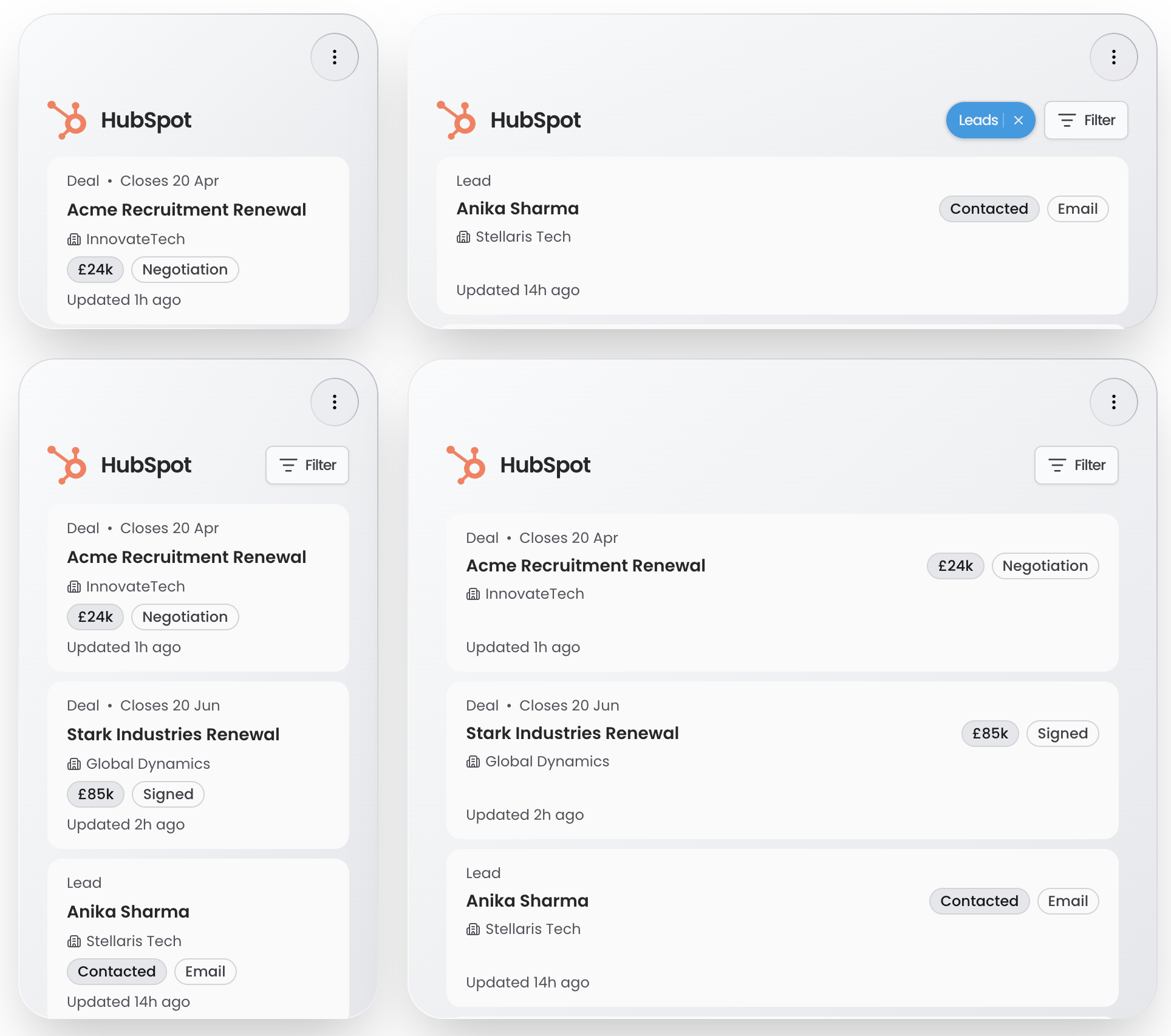 HubSpot CRM widget in Thrive Hub