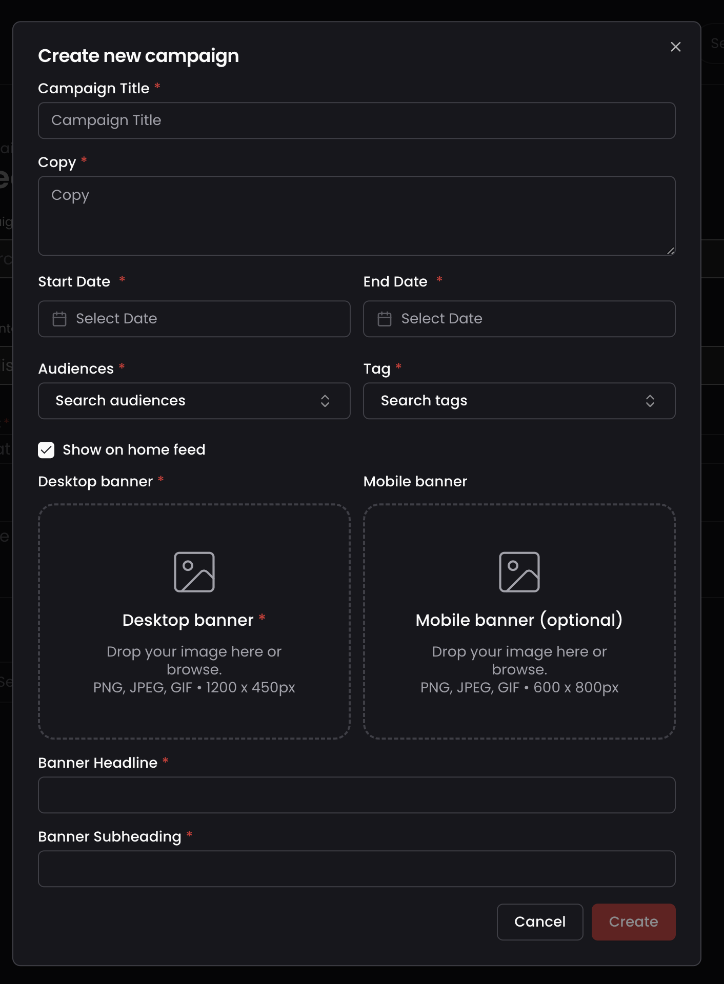 Mobile campaign banner field in campaign creation