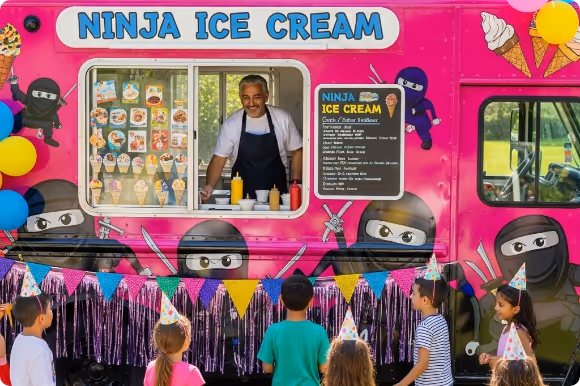 Ice cream truck rental for birthday parties in MA state and NH state by Ninja Ice Creams Trucks