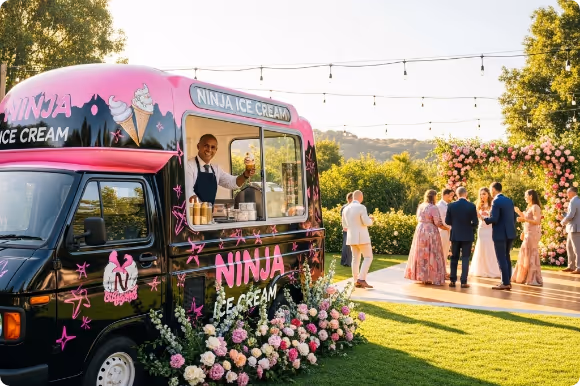 Ice cream truck rental for wedding parties in MA state and NH state by Ninja Ice Creams Trucks