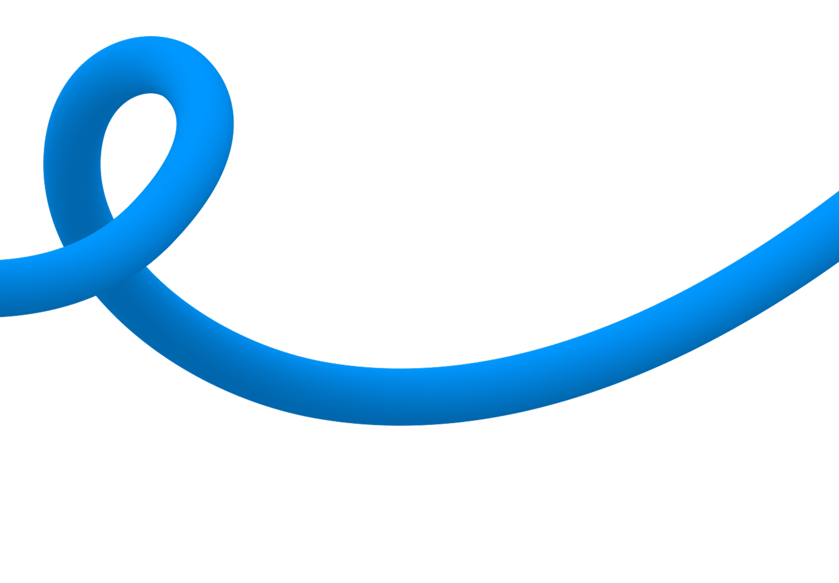 A blue curved line gracefully arcs across a solid black background.