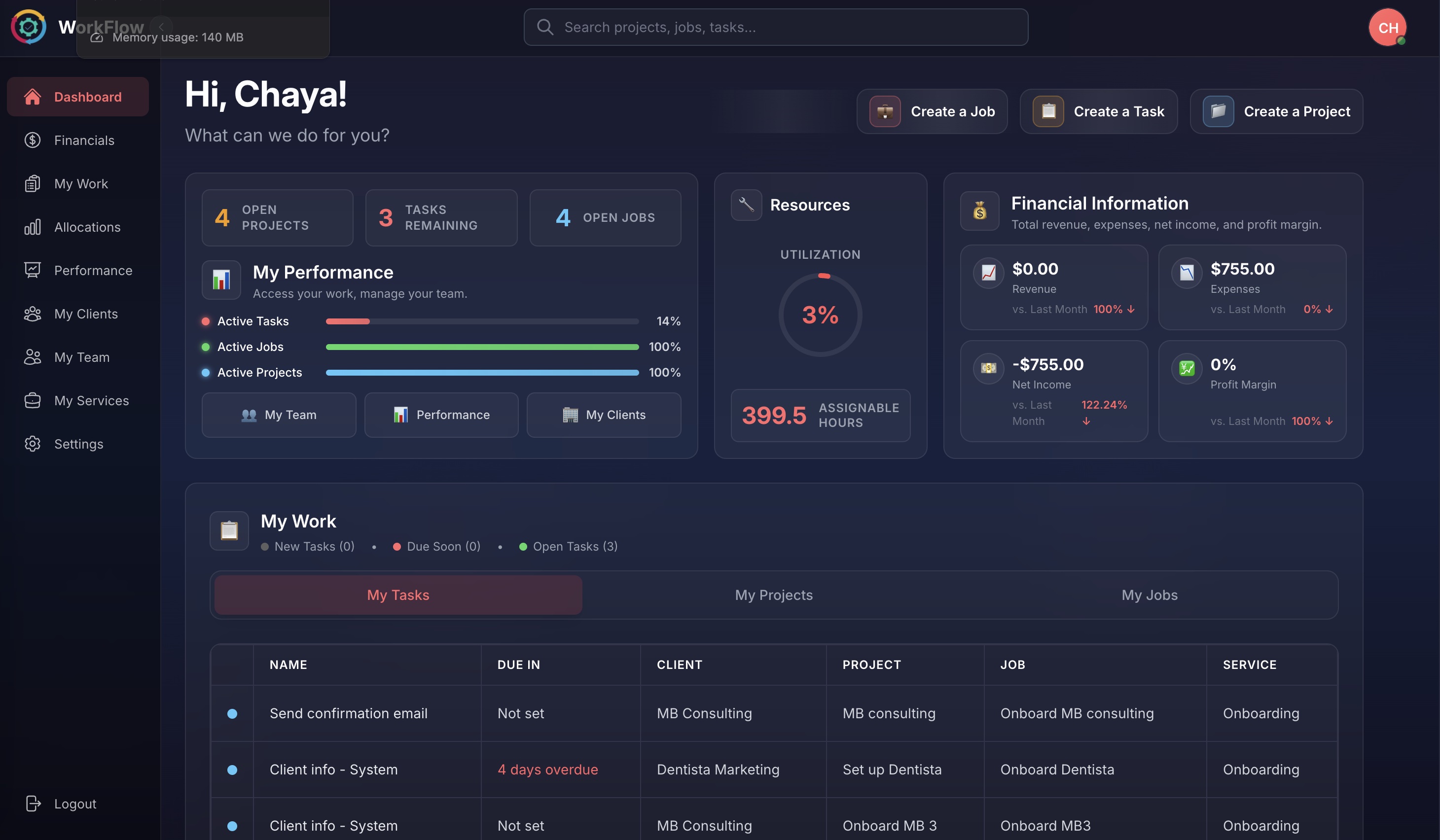 Dashboard page