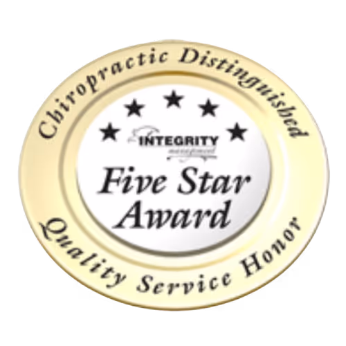 Five Star Award badge recognizing Gillis Family Chiropractic in Wyoming MI for distinguished chiropractic quality and service.
