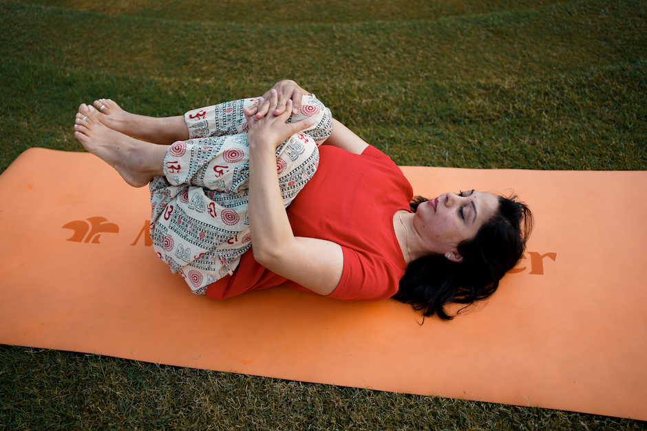 Knees to Chest Pose for Stress Relief