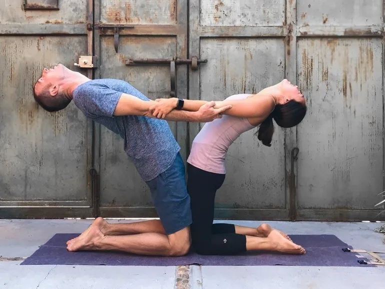 Partner camel pose (intermediate level)