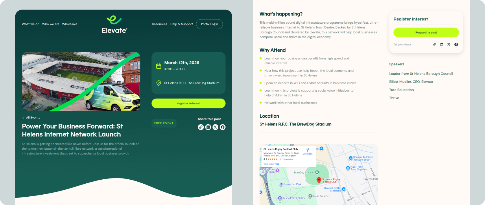 Elevate website design detail by Tahi Studio, custom Webflow development for UK telecoms brand