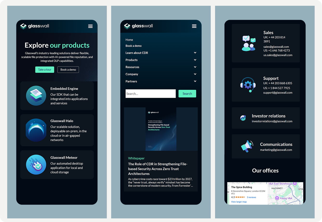 Glasswall website interior page showcasing Zero Trust content disarm and reconstruction technology
