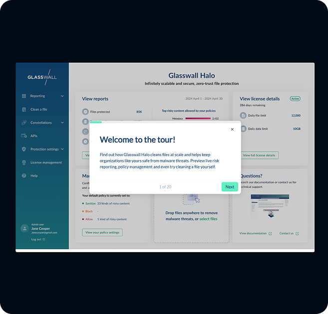 Glasswall website product page showcasing CDR security platform, Webflow development by Tahi Studio