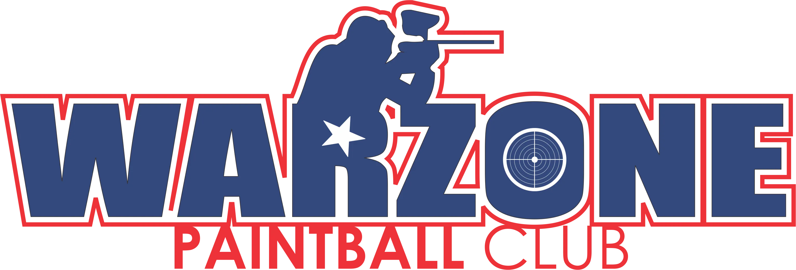 Logo paintball kompanije igrac sa puskom i pise warzone