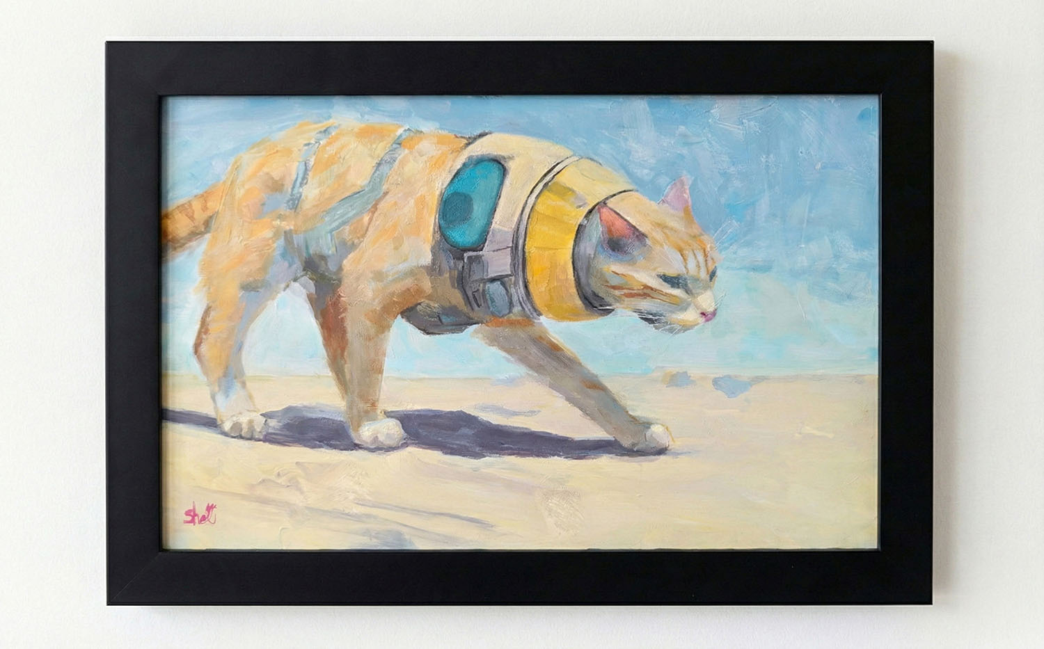 painting of cat wearing space exploring gear