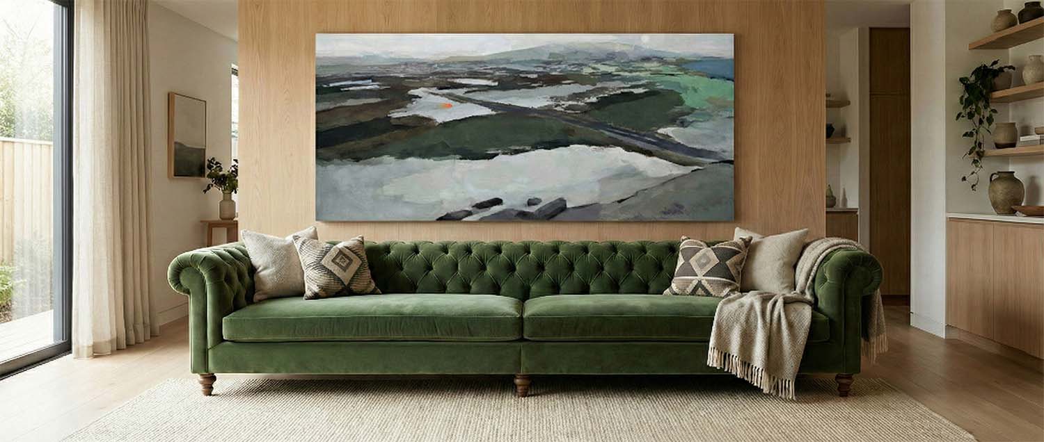 oil painting of a landscape with areas of snow