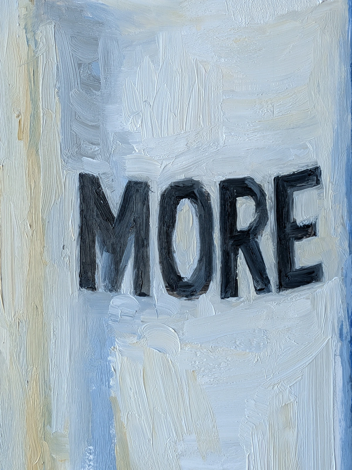 white water bottle with black block lettering saying "more"