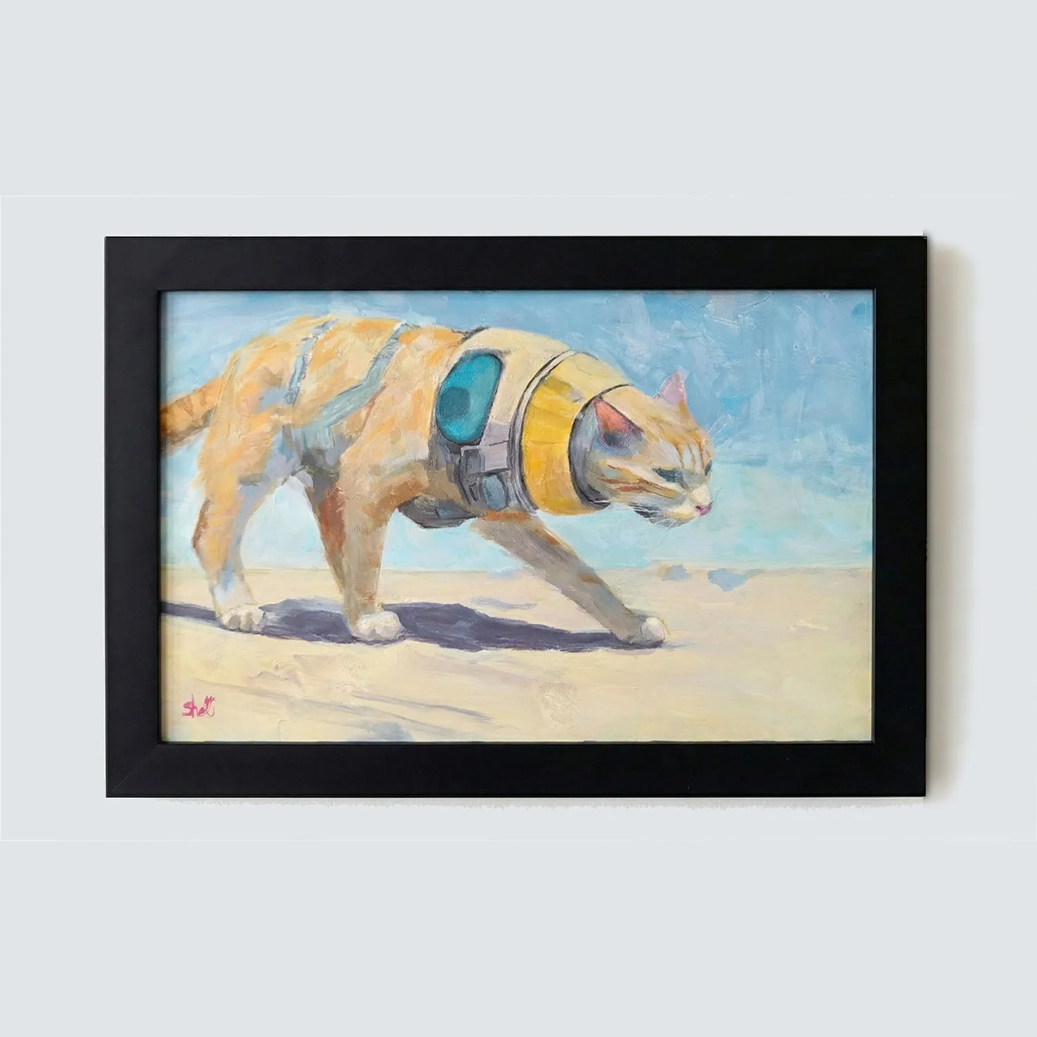 painting of cat wearing space exploring gear