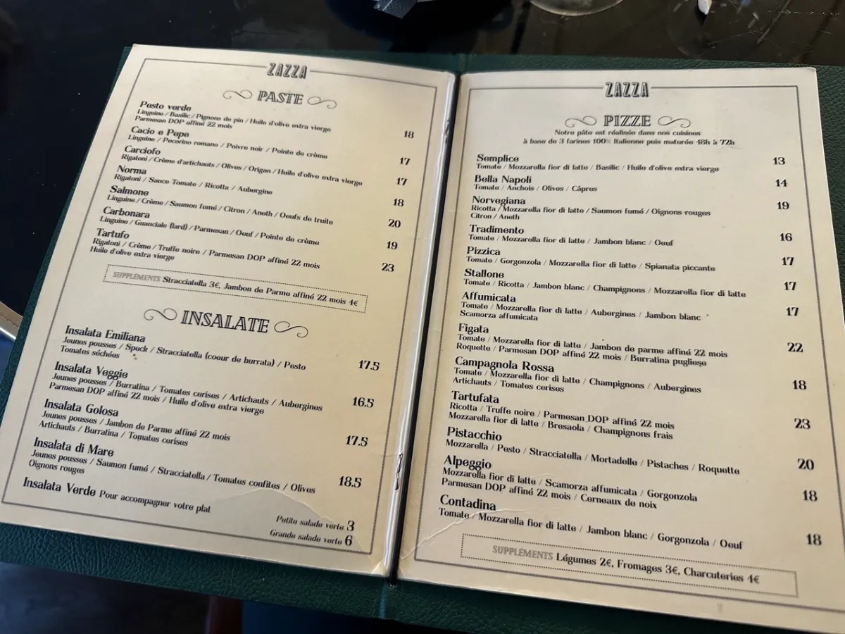 Zazza menu