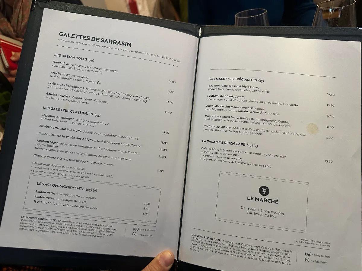 Breizh Café Odéon menu