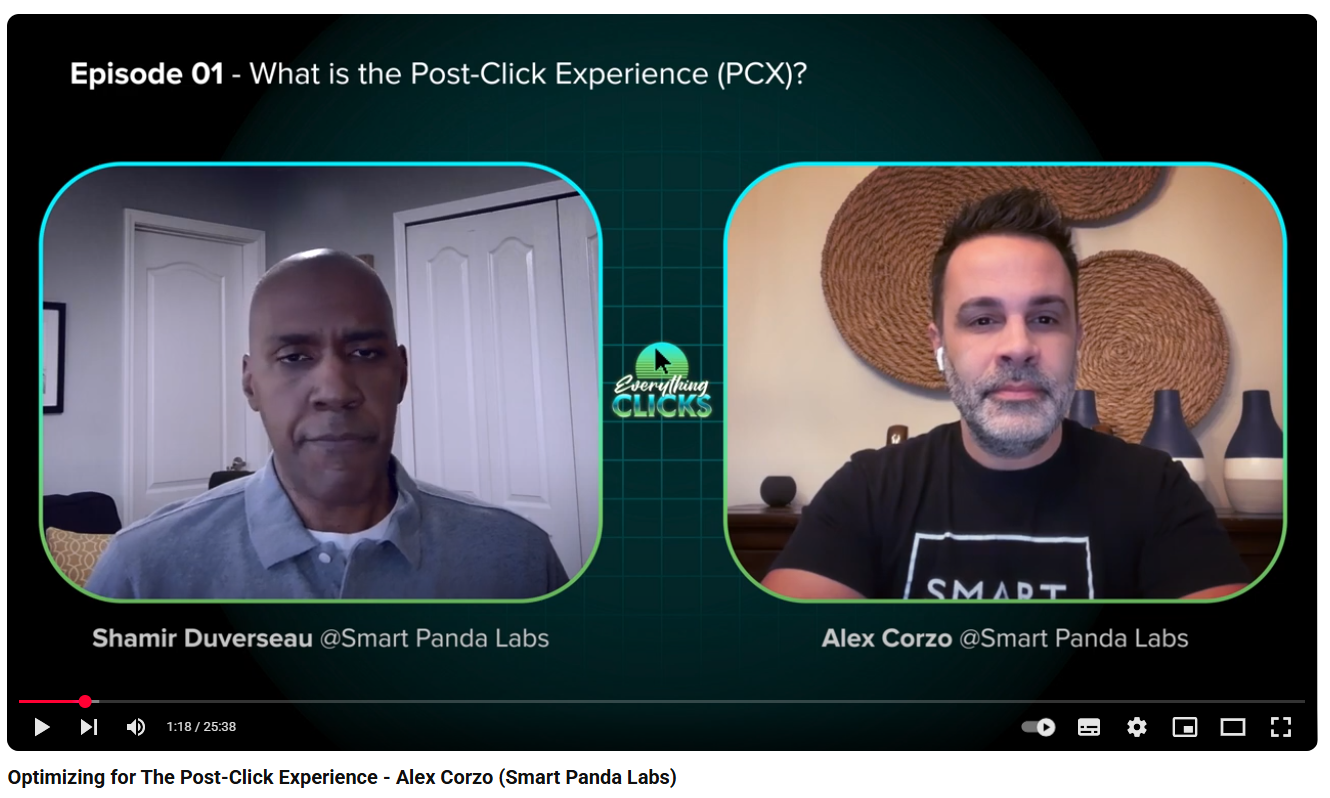 Everything Clicks podcast episode screenshot, Shamir Duverseau and Alex Corzo