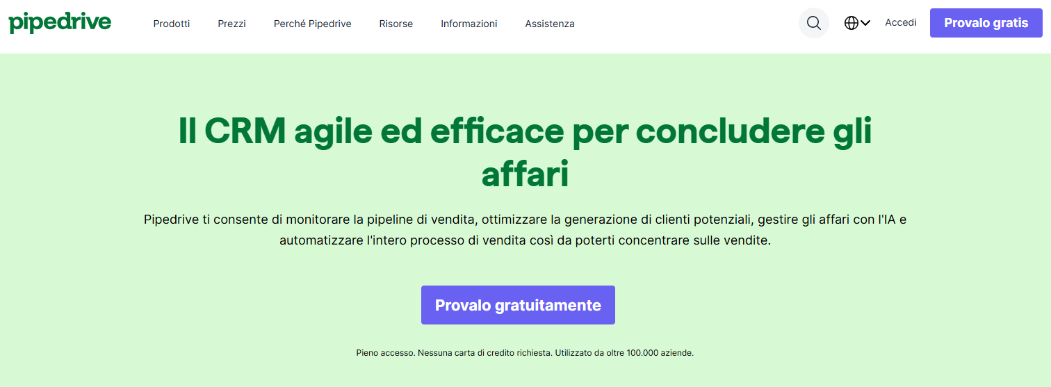 Pipedrive localized Italian homepage