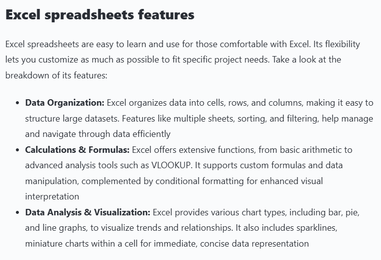 ClickUp vs. Excel comparison table