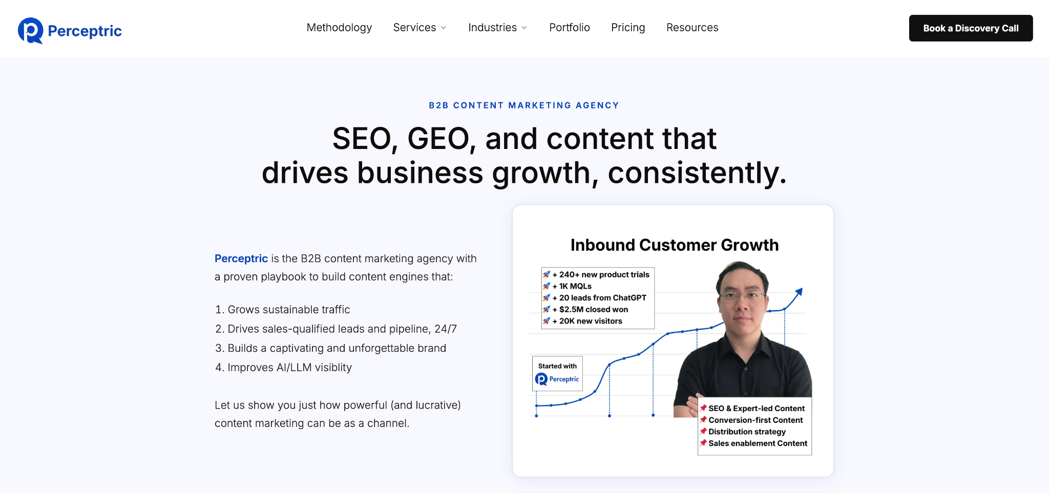 B2B content marketing agency Perceptric homepage