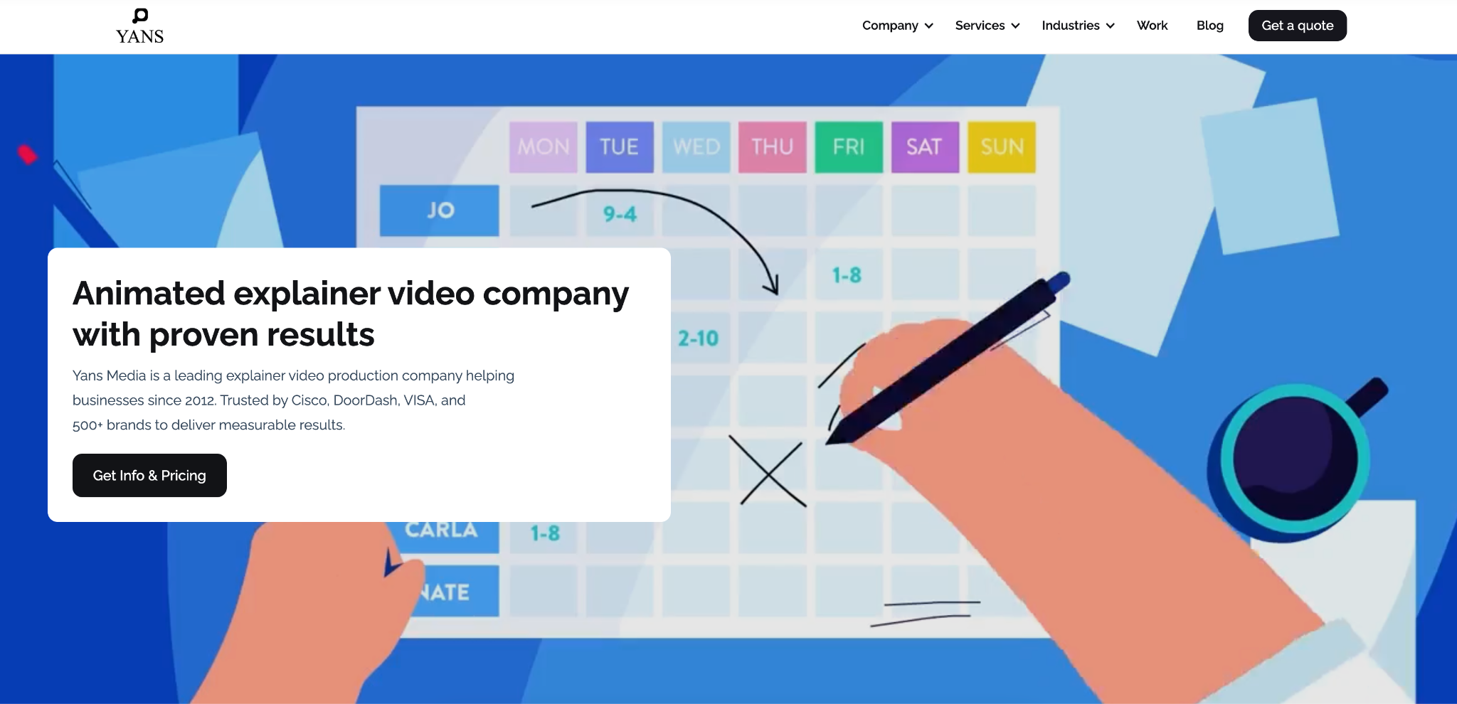 Animated explainer video agency Yans Media homepage