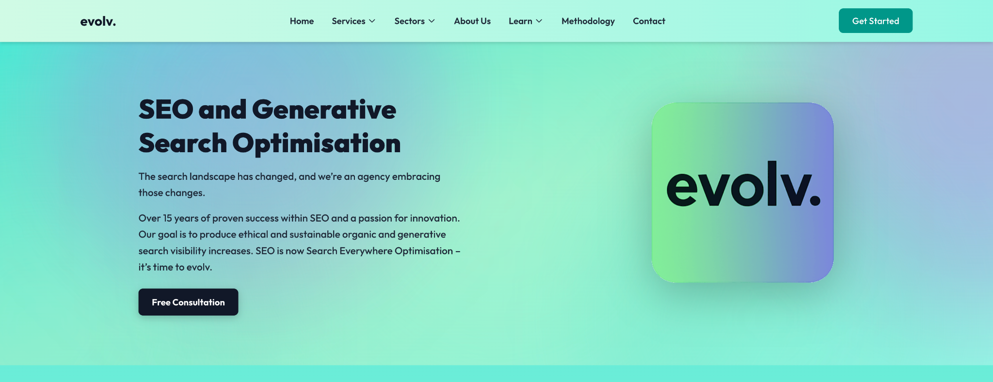 Evolv SEO and GEO agency homepage