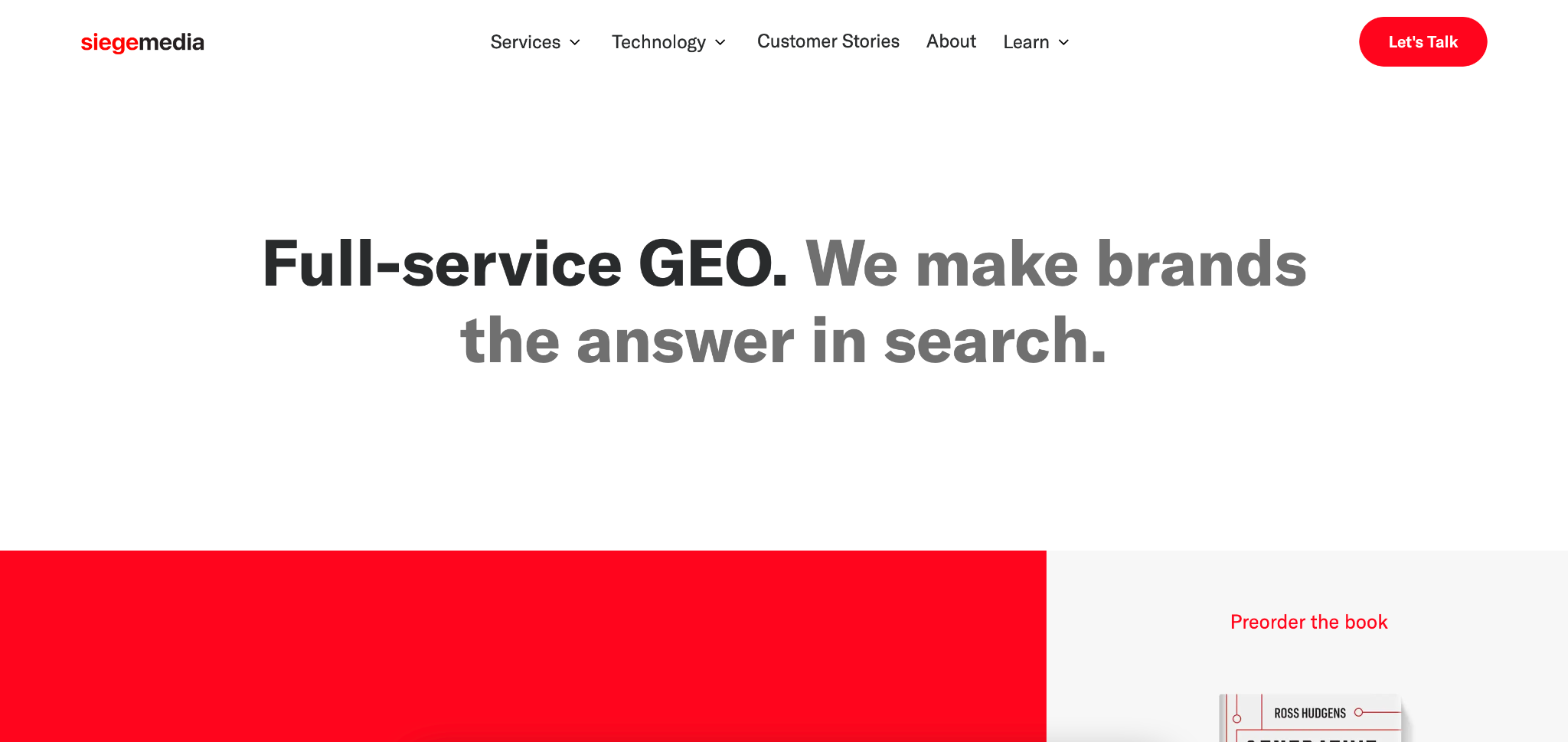 Siege Media full-service GEO agency homepage