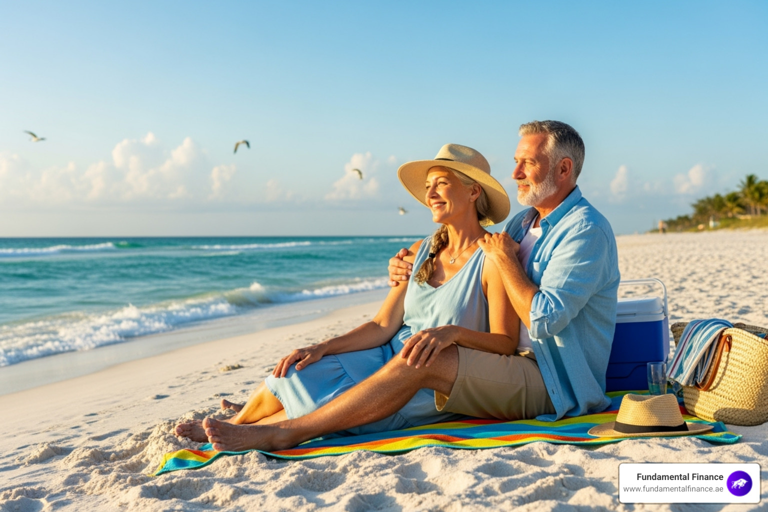 mature couple relaxing on a beach - Money Management at Every Age: How to Grow Your Wealth Over Time