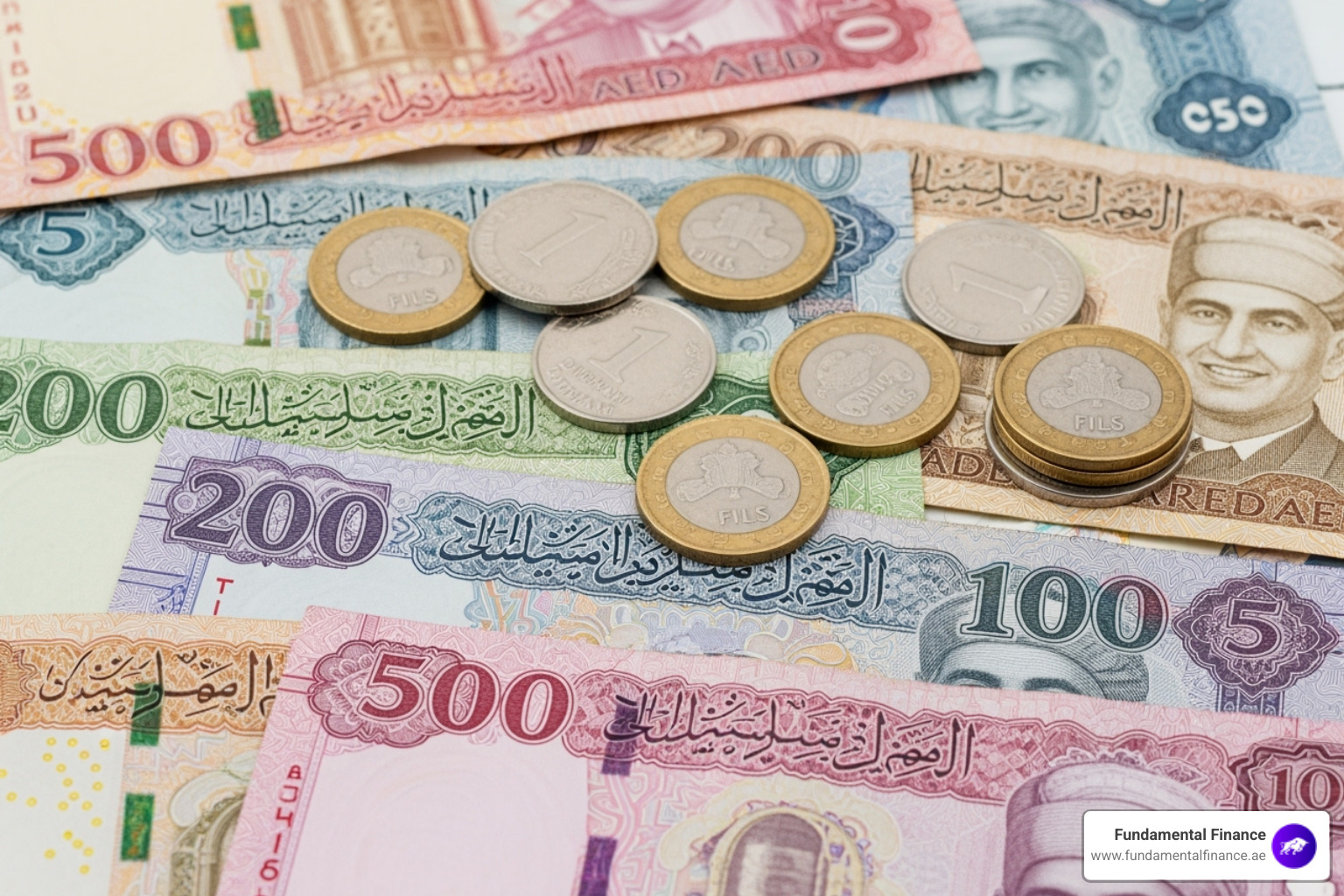 of UAE Dirham banknotes and coins - Currency Conversion in the UAE: Save Time and Money with Smart Tools