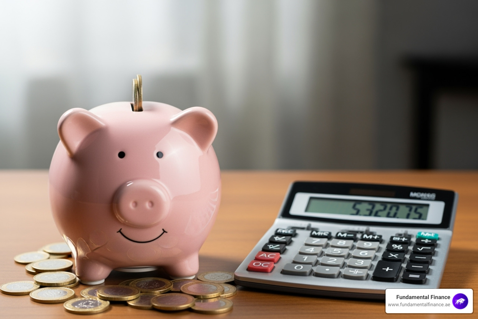a piggy bank with Dirham coins next to a calculator - Retirement Savings in the UAE: Smart Strategies to Secure Your Future