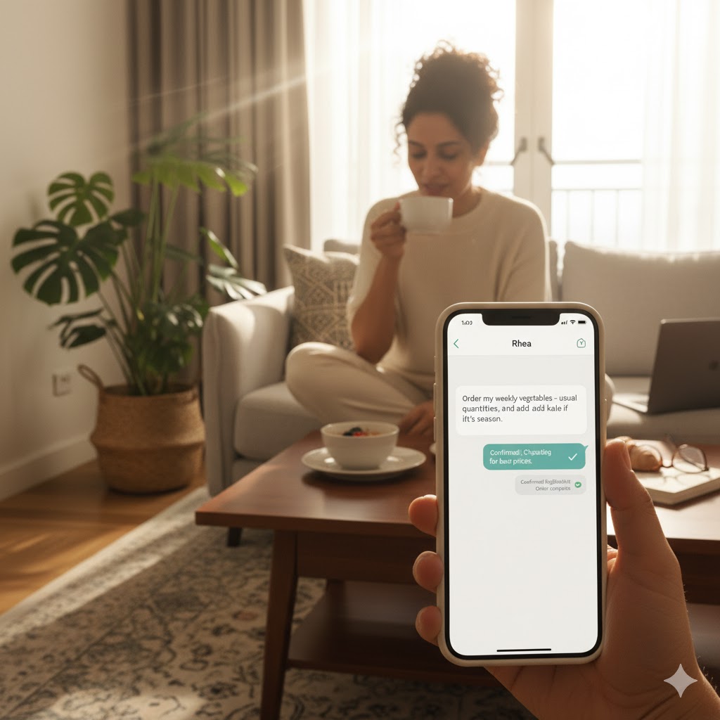 When Rhea discovers she can now shop for groceries through ChatGPT using new agentic protocols, her realization points to a coming shift in ecommerce — where customer loyalty will depend less on beautiful interfaces and more on **trust, data quality, and how well your brand designs for machines that buy on behalf of people.