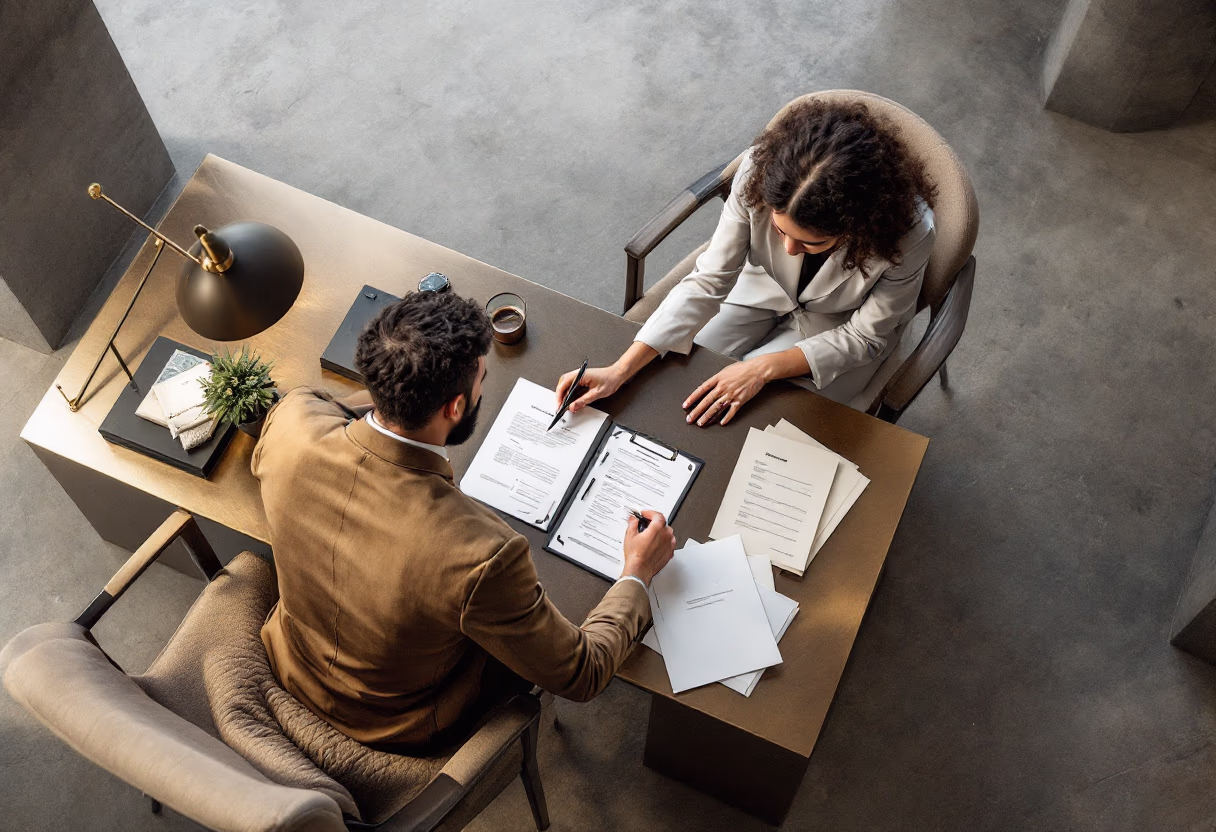 image of parents and staff discussing enrollment