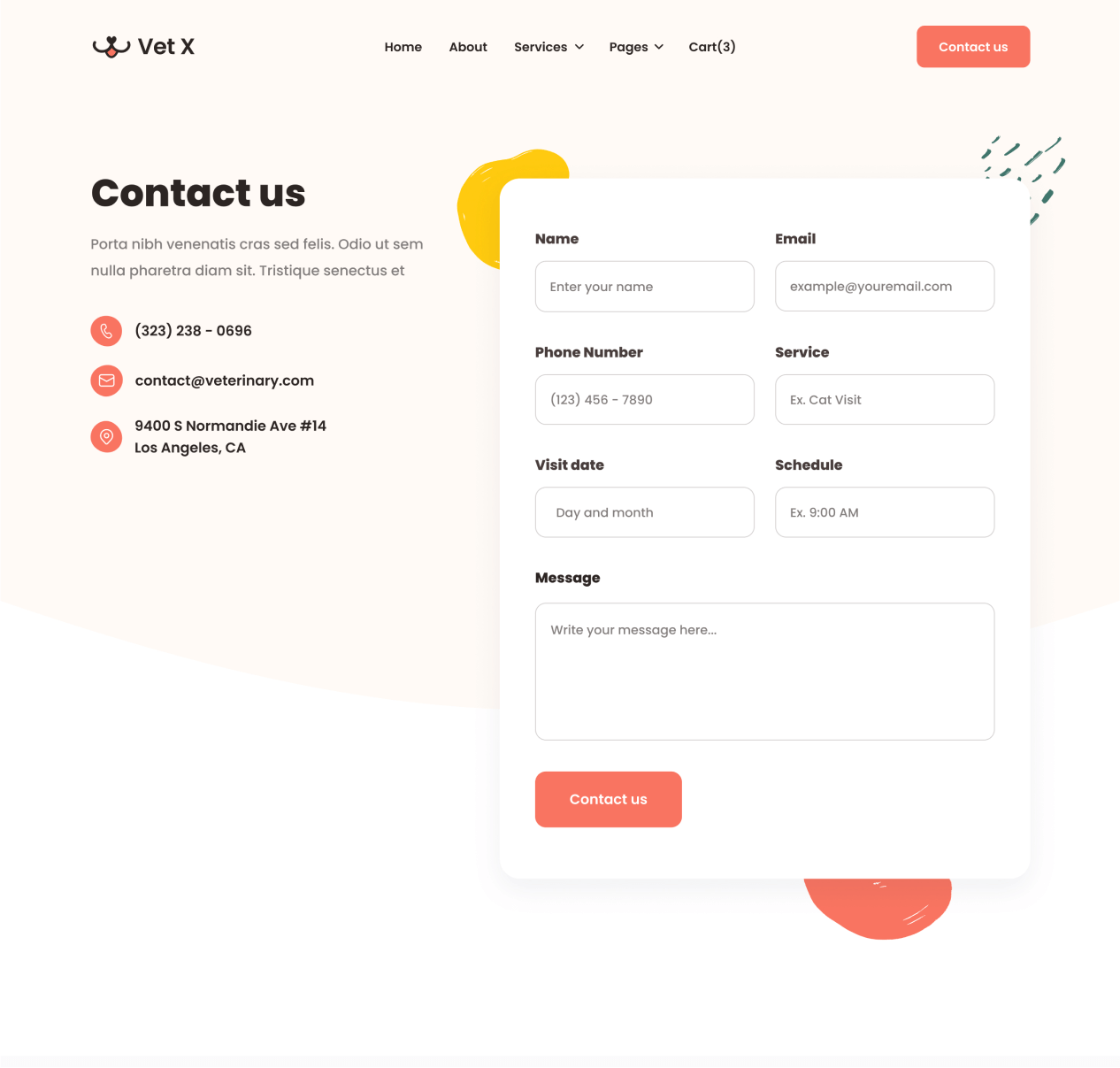 Vet X - Contact page - Veterinary Webflow Template