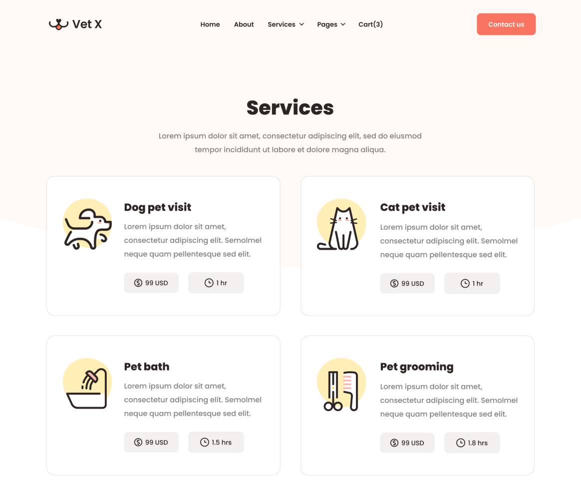 Vet X - Services page - Veterinary Webflow Template