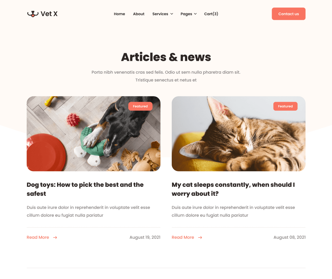 Vet X - Blog page - Veterinary Webflow Template