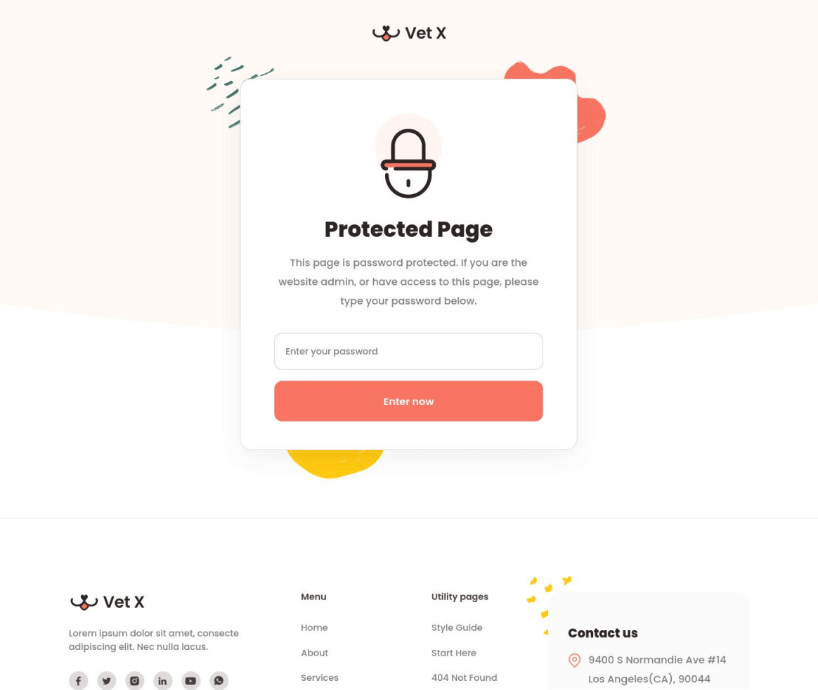 Vet X - Password Protected page - Veterinary Webflow Template