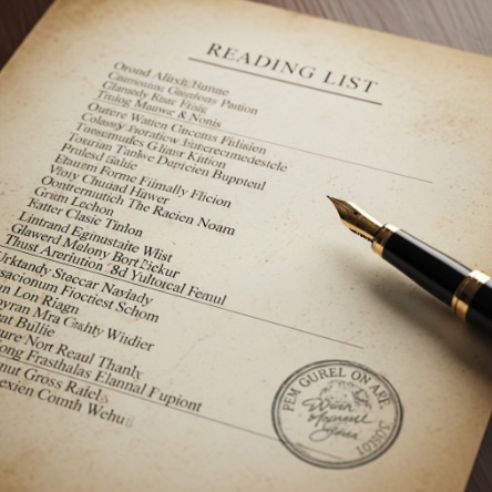 Parchment titled Reading List with a fountain pen and wax seal