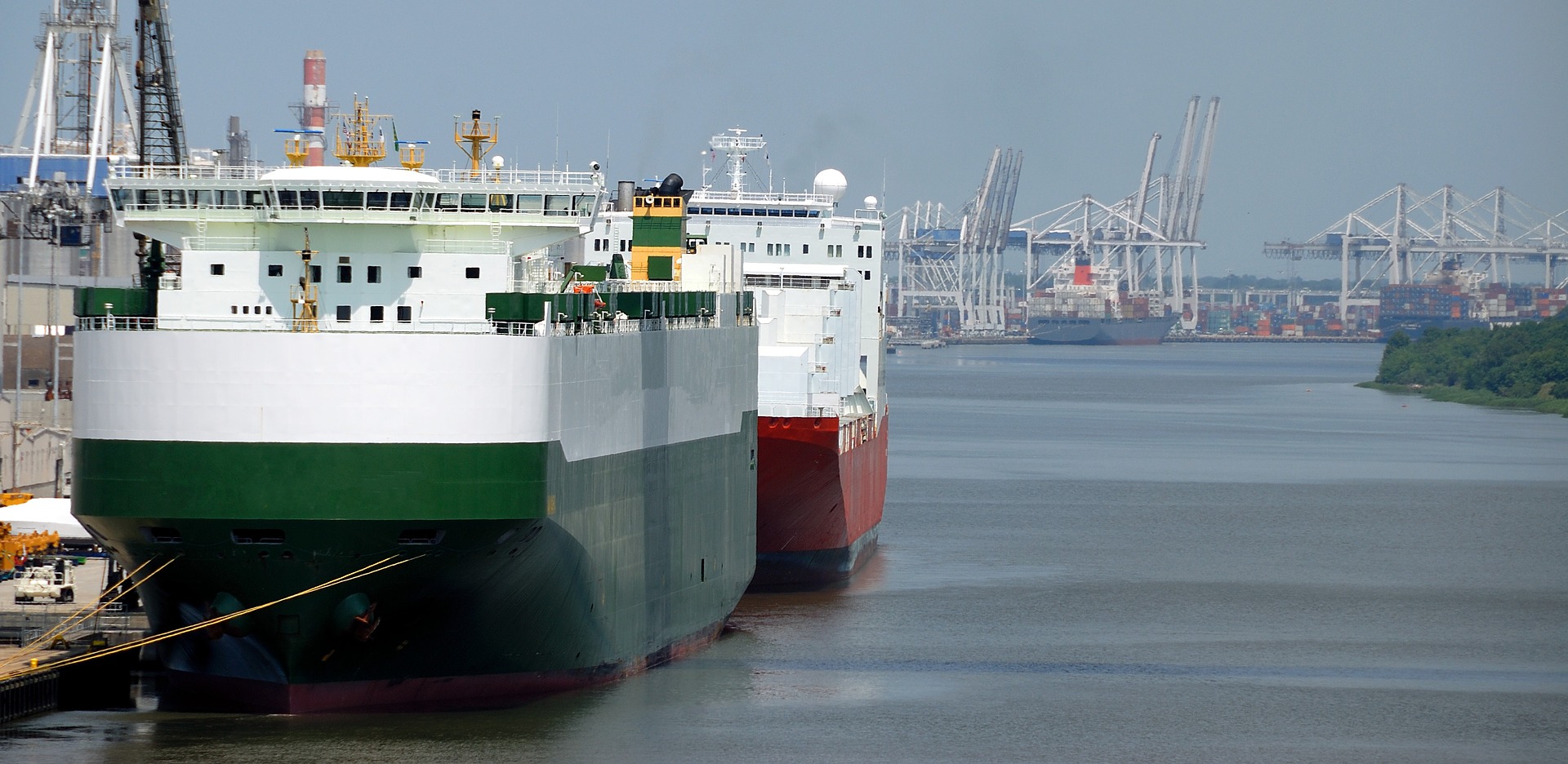 Cargo ships docked at a port