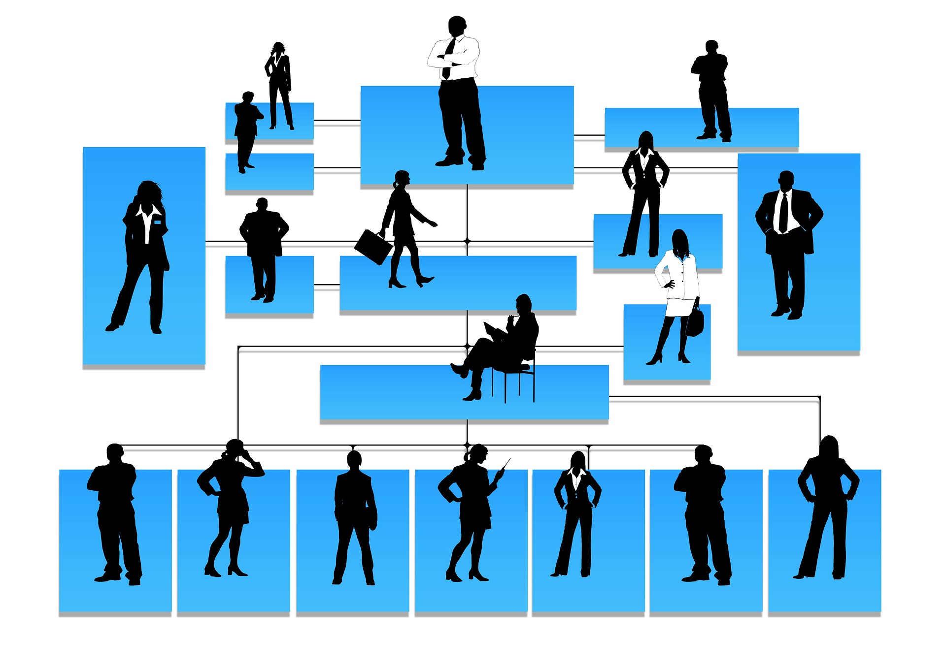 Organization chart made of business people silhouettes