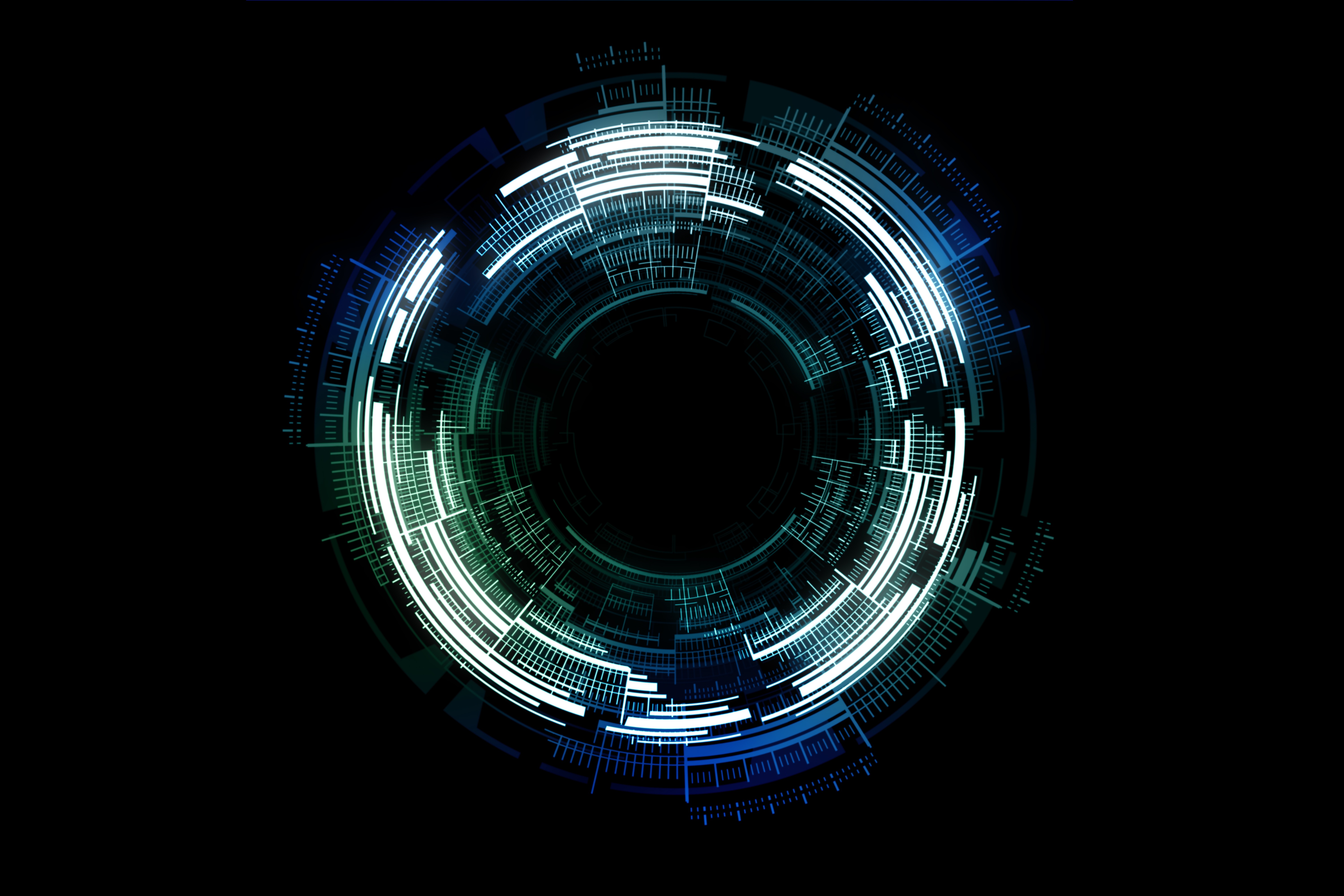 Glowing circular tech interface on black